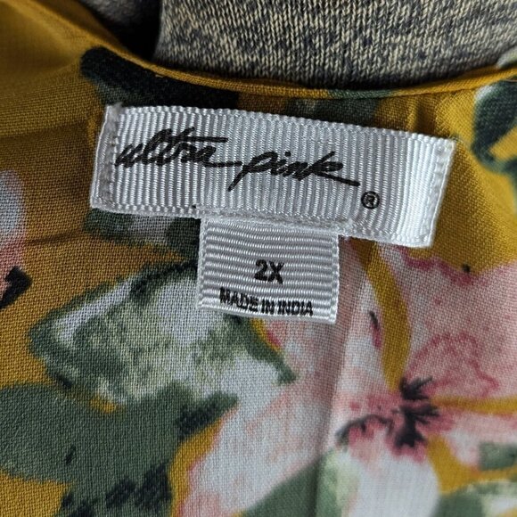 Mustard Yellow Floral Kimono/Wrap w/ Tassels 2X - Picture 8 of 9